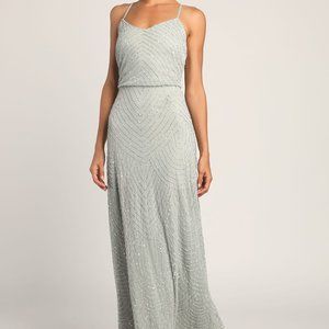 LIKE NEW! Lulus More Than Words Sage Green Beaded Sequin Maxi Dress
